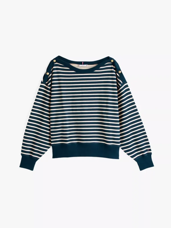 Tommy Hilfiger Curve Sweatshirt mit U-Boot-Ausschnitt BRETON STP COUNTRY IVORY/ NIGHT SKY New