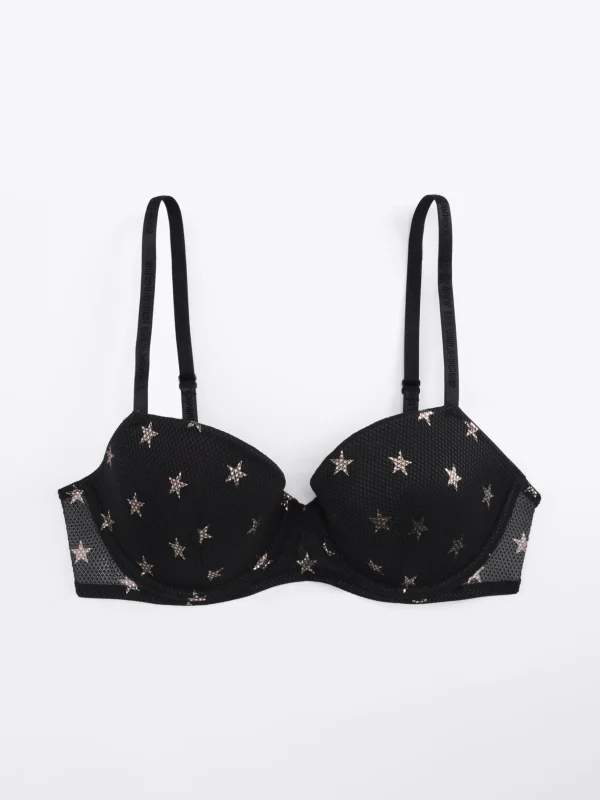 Tommy Hilfiger Demi-Cup-BH aus Mesh mit Sternprint BLACK Store