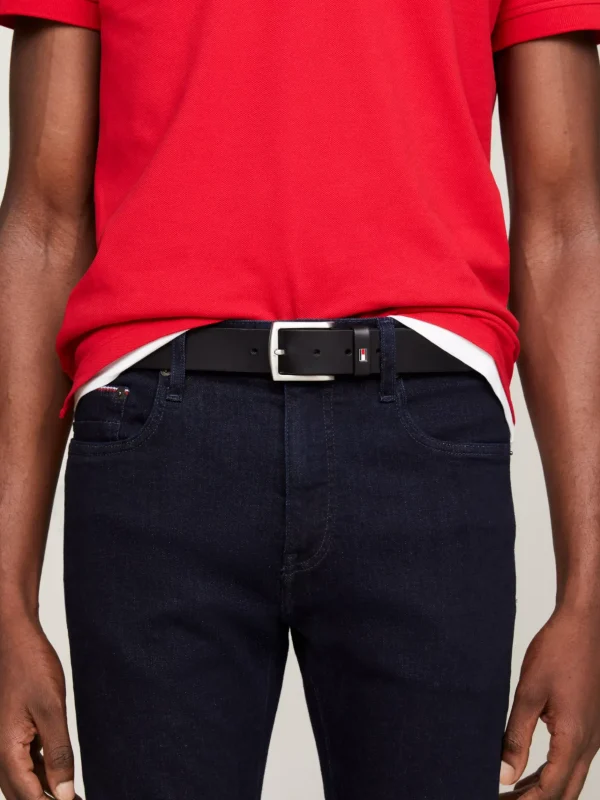 Tommy Hilfiger Denton Ledergürtel mit Flag-Gürtelschlaufe BLACK Hot