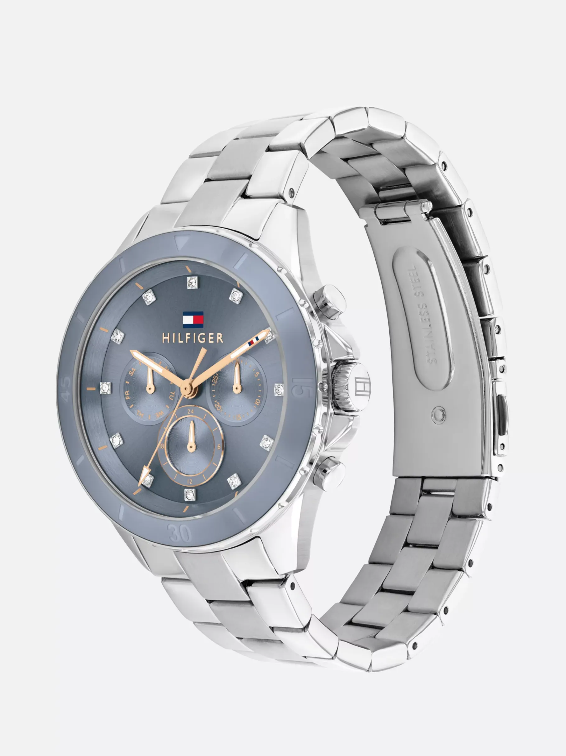 Tommy Hilfiger Edelstahl-Armbanduhr mit blauem Zifferblatt SILVER Cheap