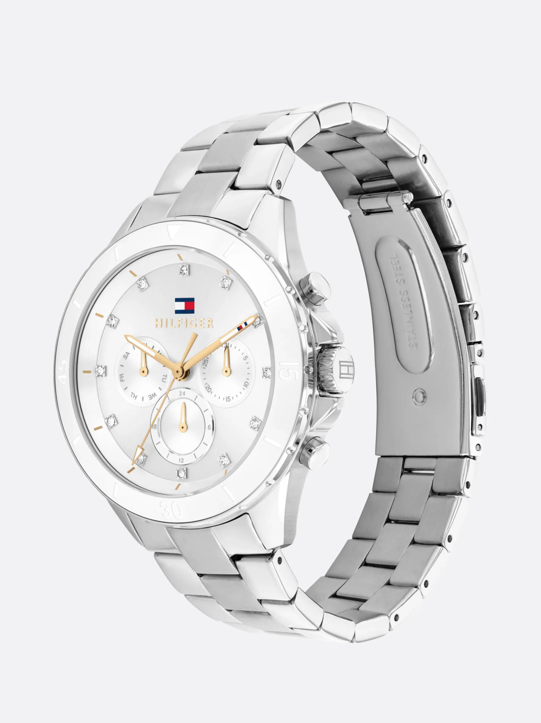 Tommy Hilfiger Edelstahl-Armbanduhr mit weißem Zifferblatt SILVER Store