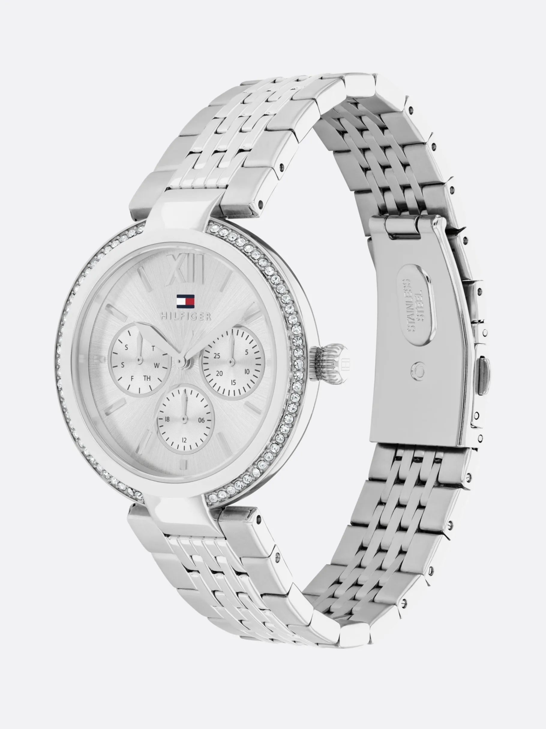 Tommy Hilfiger Edelstahluhr mit kristallverzierter Lünette SILVER Best Sale