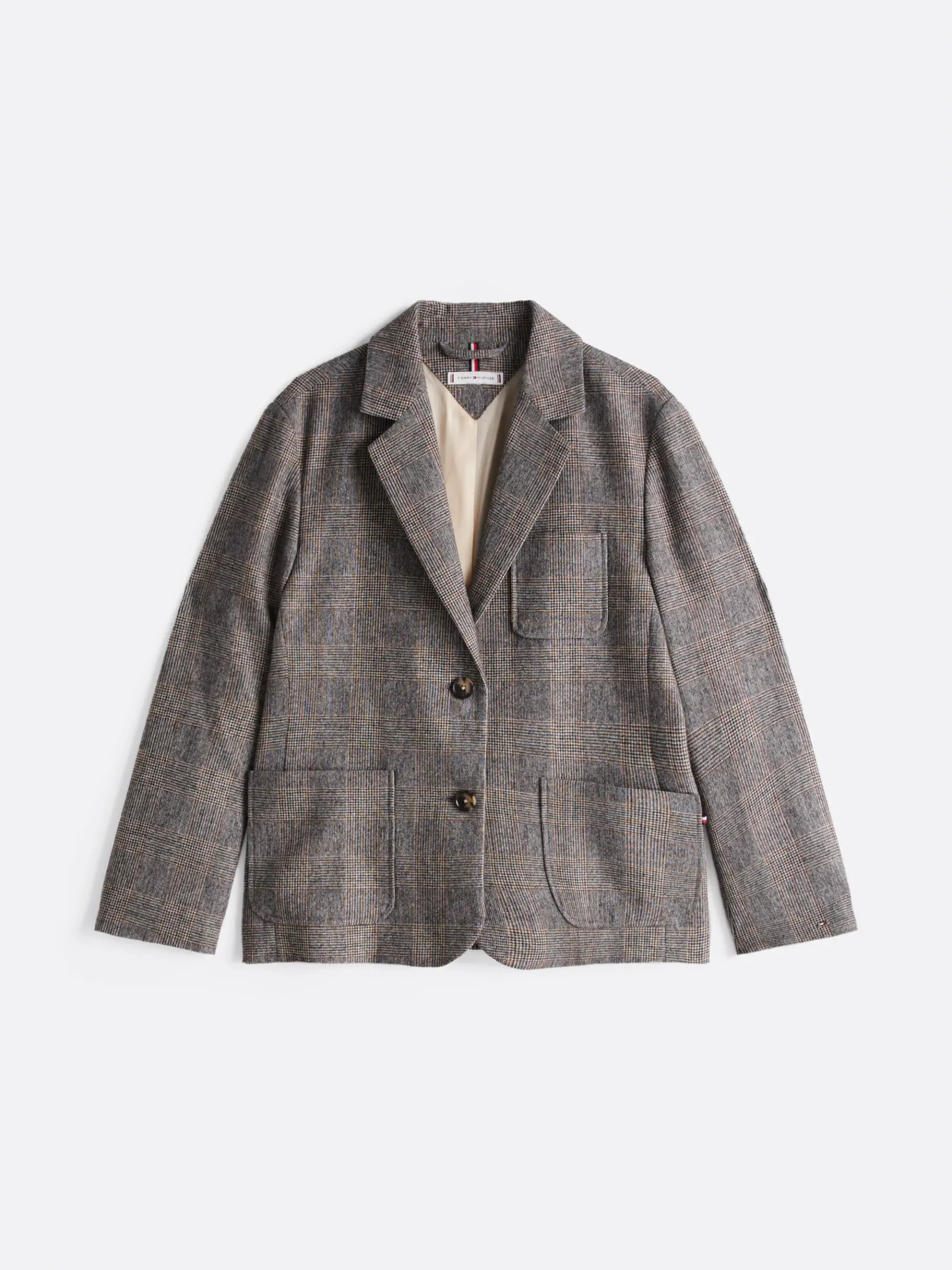 Tommy Hilfiger Einreihiger, karierter Relaxed Fit Blazer GREY BROWN CHECK Hot