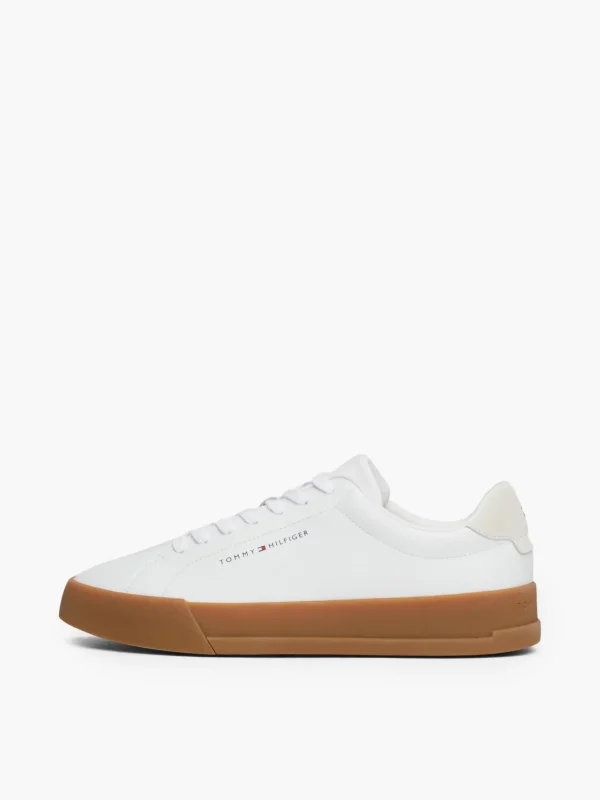 Tommy Hilfiger Essential Court-Sneaker aus Narbenleder WHITE/GUM Cheap