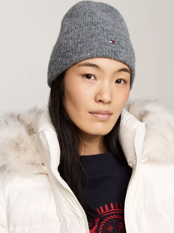 Tommy Hilfiger Essential flauschige Beanie mit Flag MID GREY MELANGE Discount