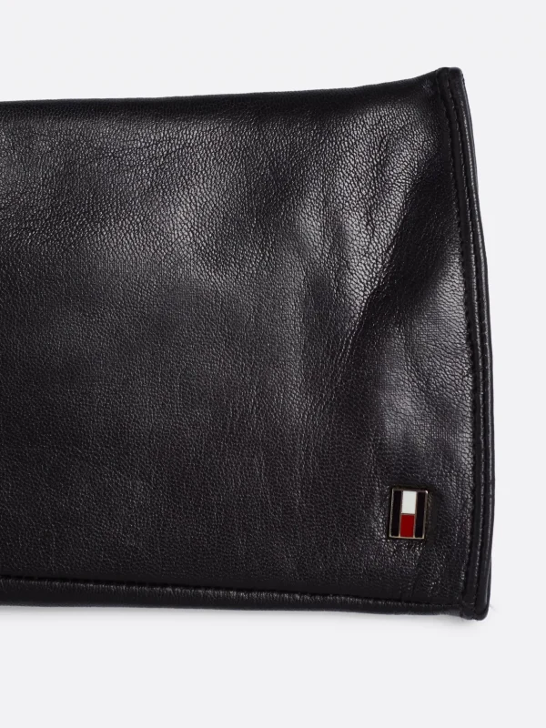 Tommy Hilfiger Essential Leder-Handschuhe mit Emaille-Flag BLACK Best