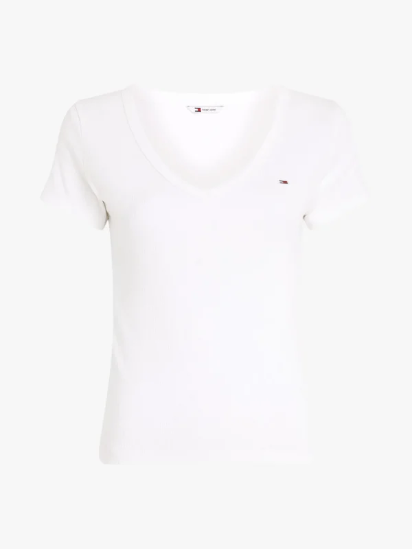 Tommy Hilfiger Essential Slim Fit T-Shirt mit V-Ausschnitt WHITE Fashion