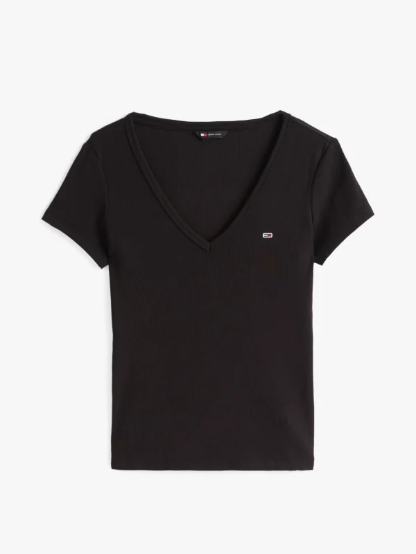 Tommy Hilfiger Essential Slim Fit T-Shirt mit V-Ausschnitt BLACK Discount