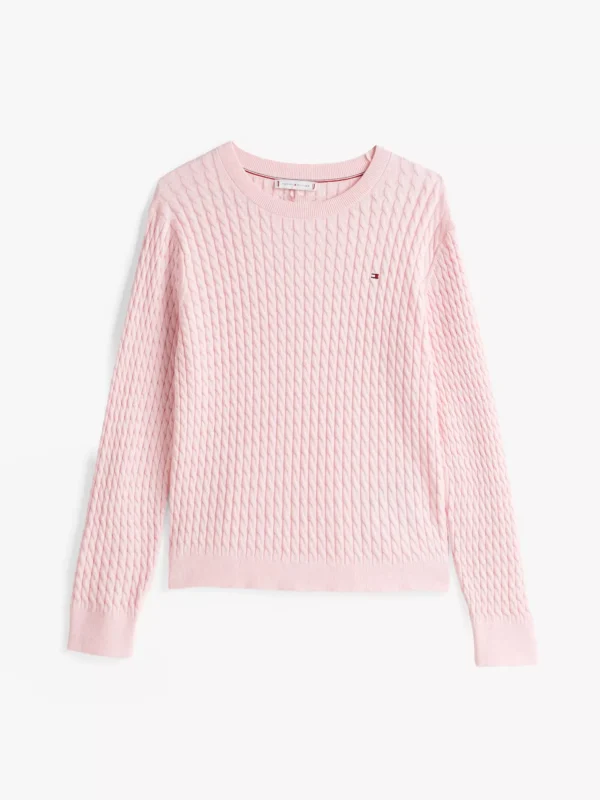 Tommy Hilfiger Fein gestrickter Zopfstrick-Pullover HEATHER LIGHT PINK Shop