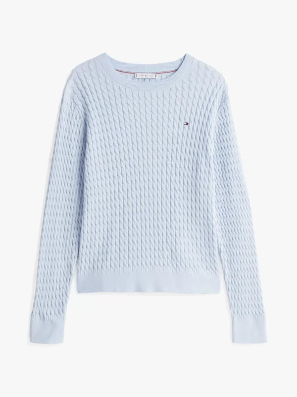 Tommy Hilfiger Fein gestrickter Zopfstrick-Pullover BREEZY BLUE New