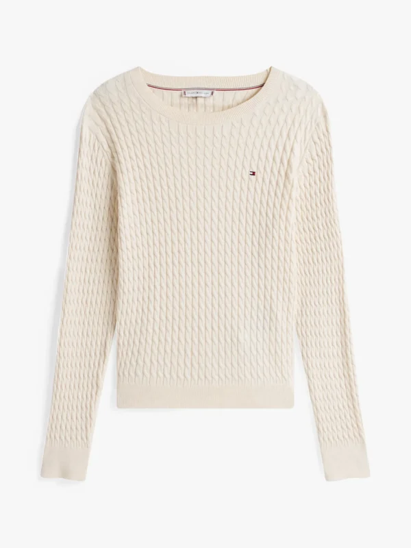 Tommy Hilfiger Fein gestrickter Zopfstrick-Pullover HEATHER IVORY PETAL Clearance