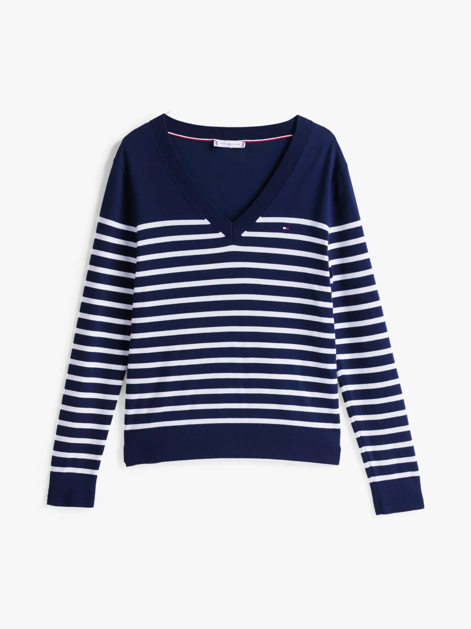 Tommy Hilfiger Feinstrickpullover mit V-Ausschnitt DARK NIGHT NAVY/IVORY PETAL STP Fashion