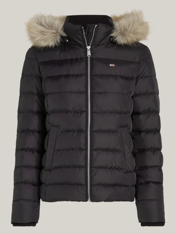 Tommy Hilfiger Figurbetonte Daunenjacke mit Kunstpelz an Kapuze BLACK Store