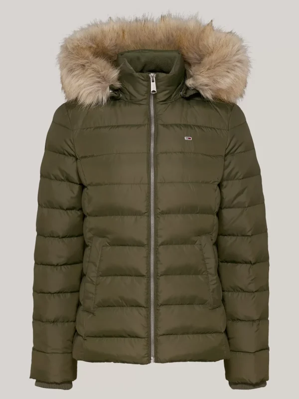 Tommy Hilfiger Figurbetonte Daunenjacke mit Kunstpelz an Kapuze FATIGUE GREEN Flash Sale