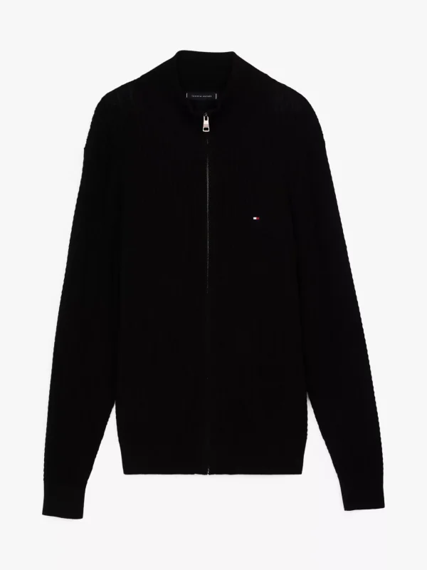 Tommy Hilfiger Fischgrät-Strickjacke mit Reißverschluss BLACK Discount