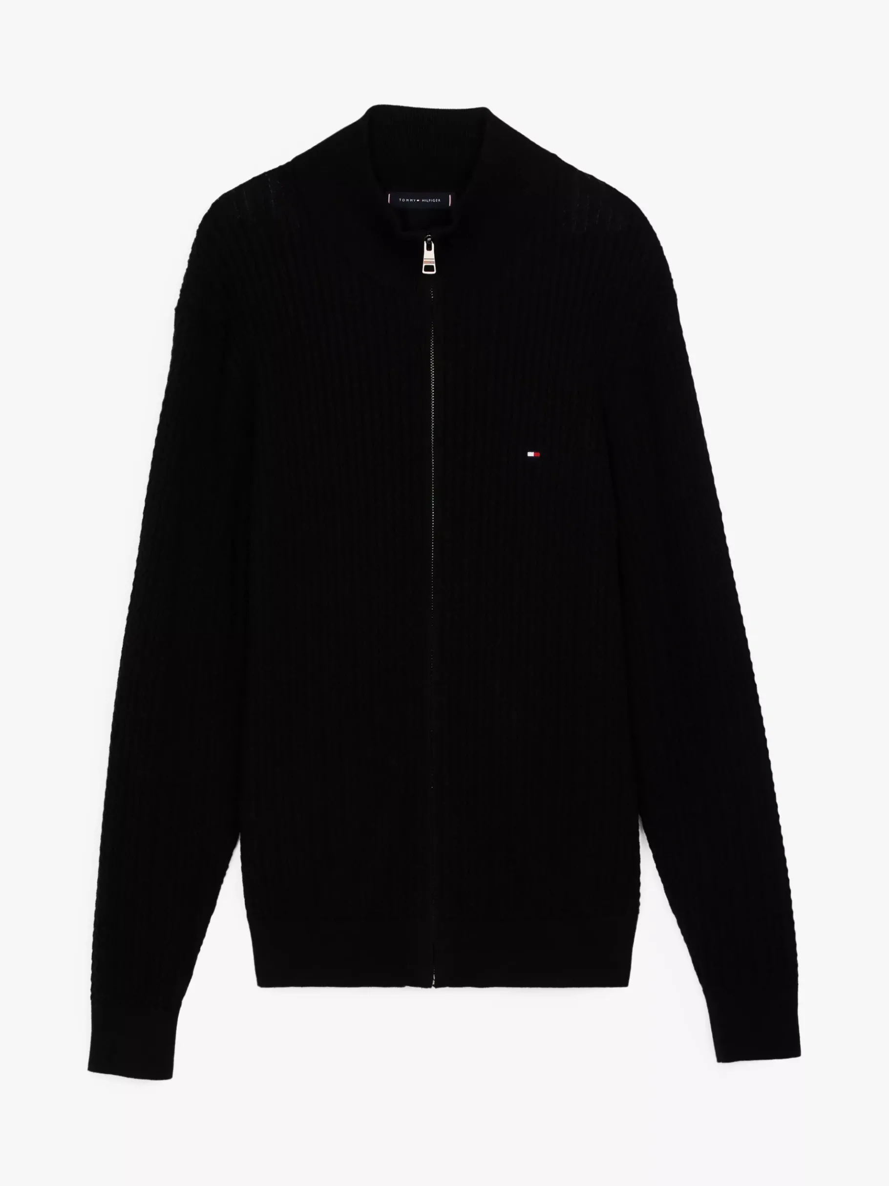 Tommy Hilfiger Fischgrät-Strickjacke mit Reißverschluss BLACK Discount