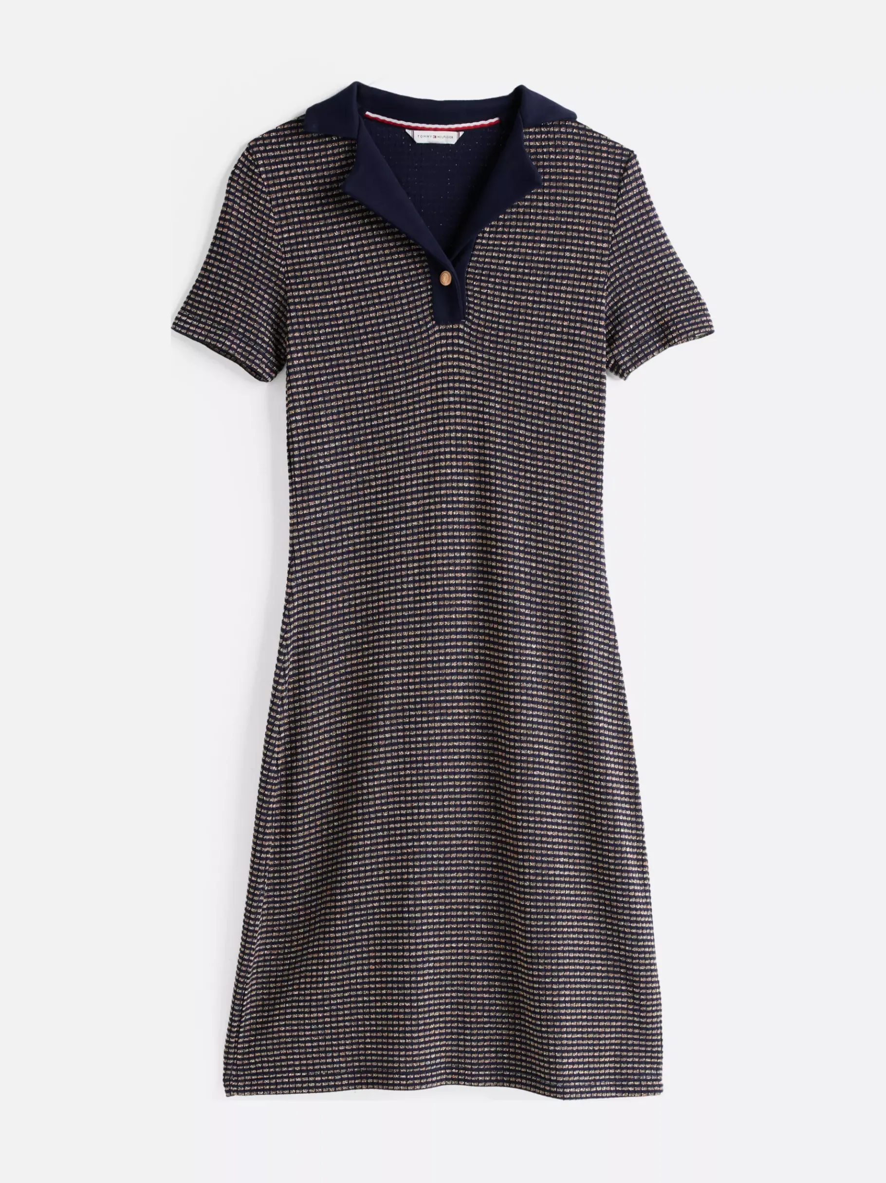 Tommy Hilfiger Fit-and-Flare-Polokleid in Mini-Länge DESERT SKY/ GOLD LUREX STP New