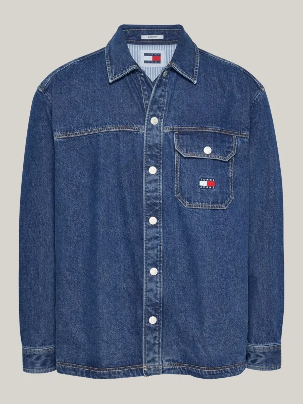 Tommy Hilfiger Freizeit-Overshirt aus Denim mit Pattentasche MID INDIGO Flash Sale