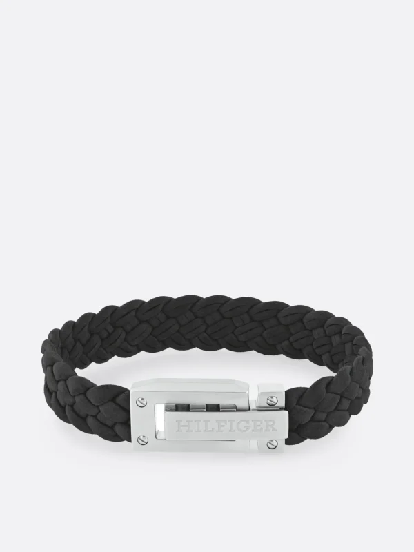 Tommy Hilfiger Geflochtenes Armband aus schwarzem Leder BLACK Shop