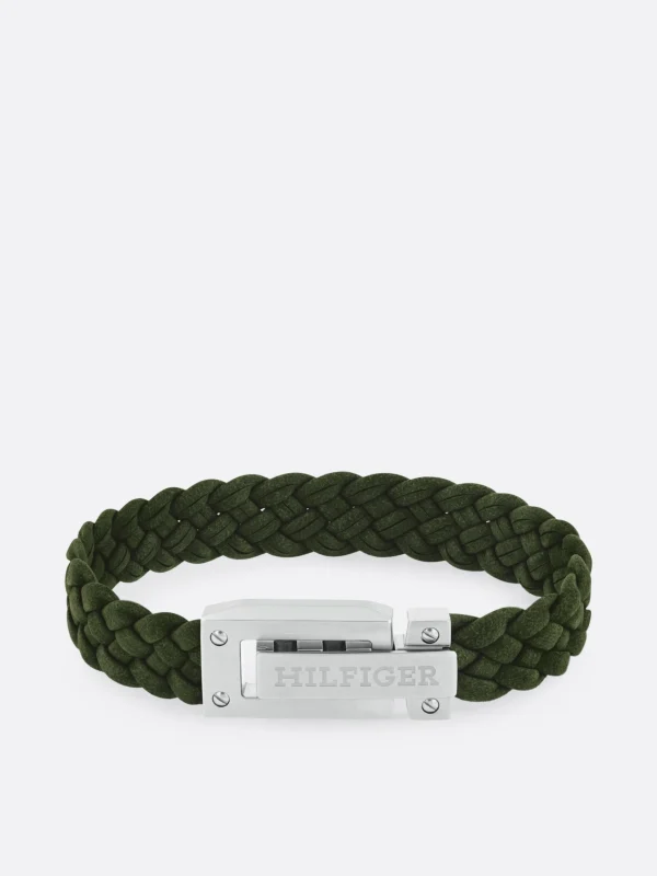 Tommy Hilfiger Geflochtenes Armband aus grünem Wildleder GREEN Online