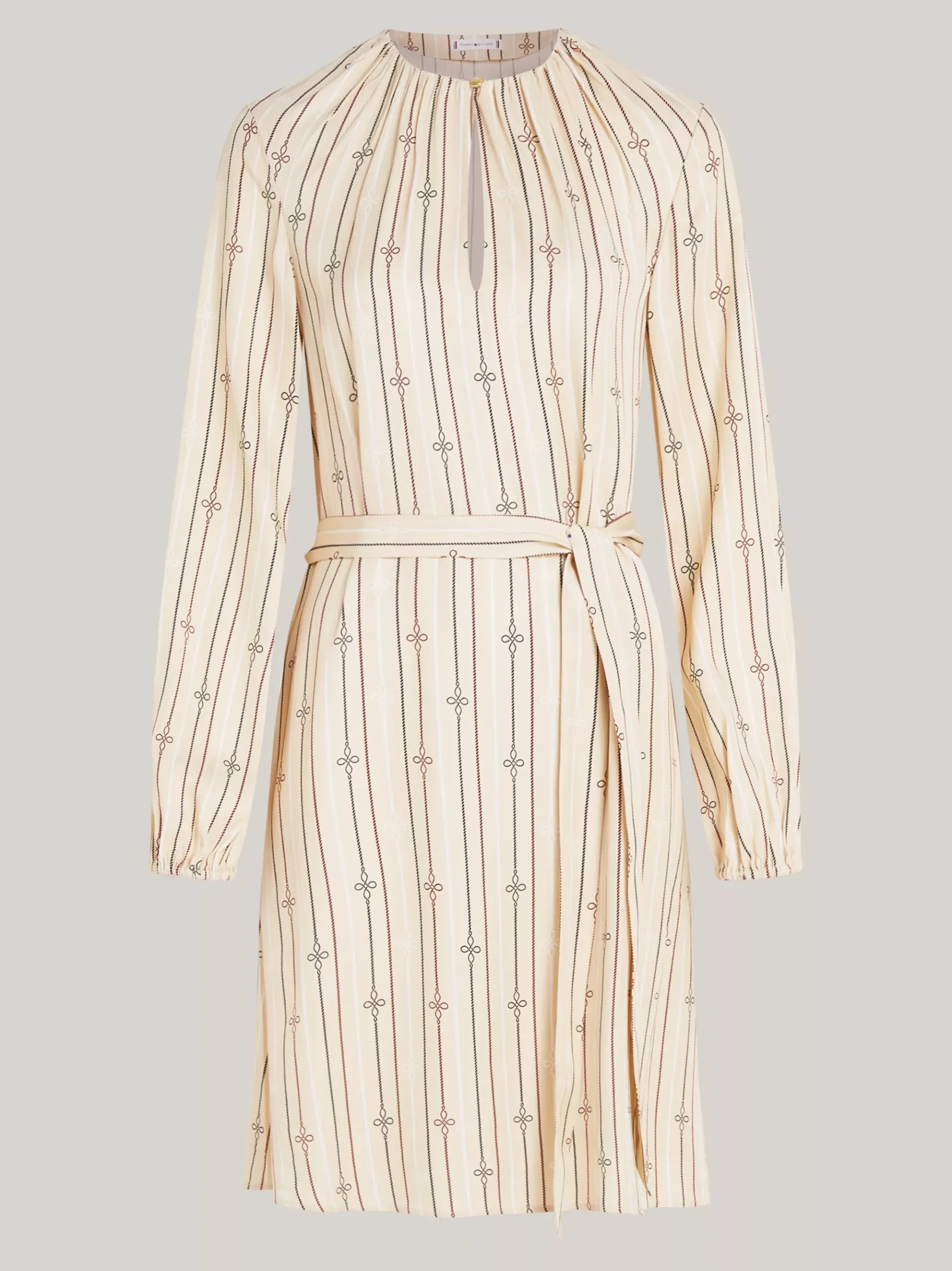 Tommy Hilfiger Gerafftes Fit-and-Flare-Minikleid MULTI ROPE KNOT STP/ COUNTRY IVORY Clearance