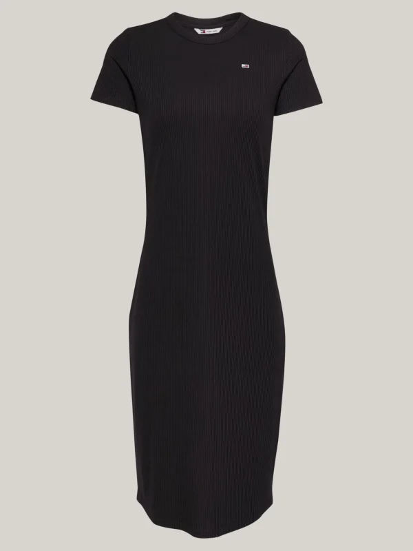 Tommy Hilfiger Geripptes Bodycon-Kleid in Midi-Länge BLACK Cheap