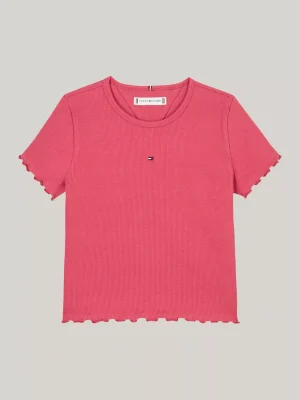 Tommy Hilfiger Geripptes Extra Slim Fit T-Shirt mit Rüschen HERITAGE PINK Online