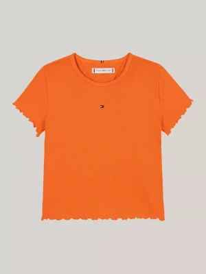 Tommy Hilfiger Geripptes Extra Slim Fit T-Shirt mit Rüschen ORANGE THUNDER New