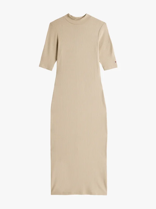 Tommy Hilfiger Geripptes Slim Fit Bodycon-Midi-Kleid SANDALWOOD Best Sale