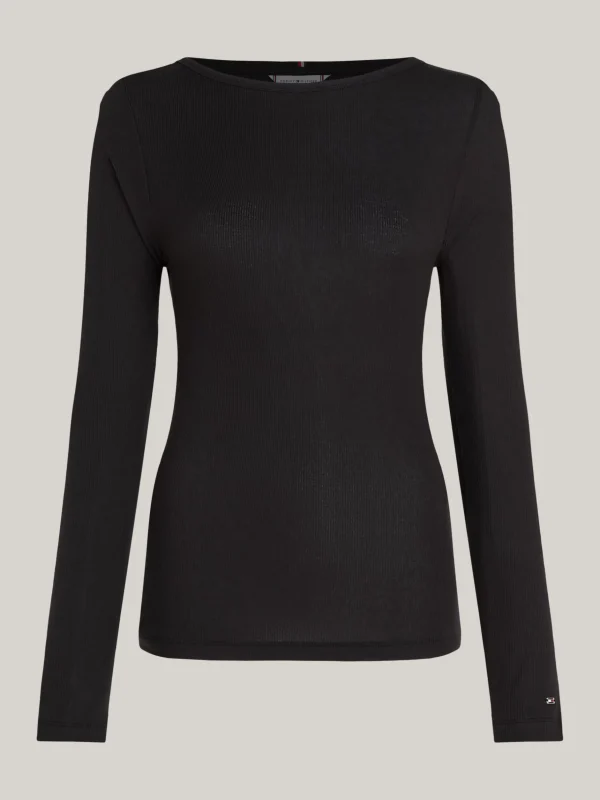 Tommy Hilfiger Geripptes Slim Fit Langarmshirt BLACK Online