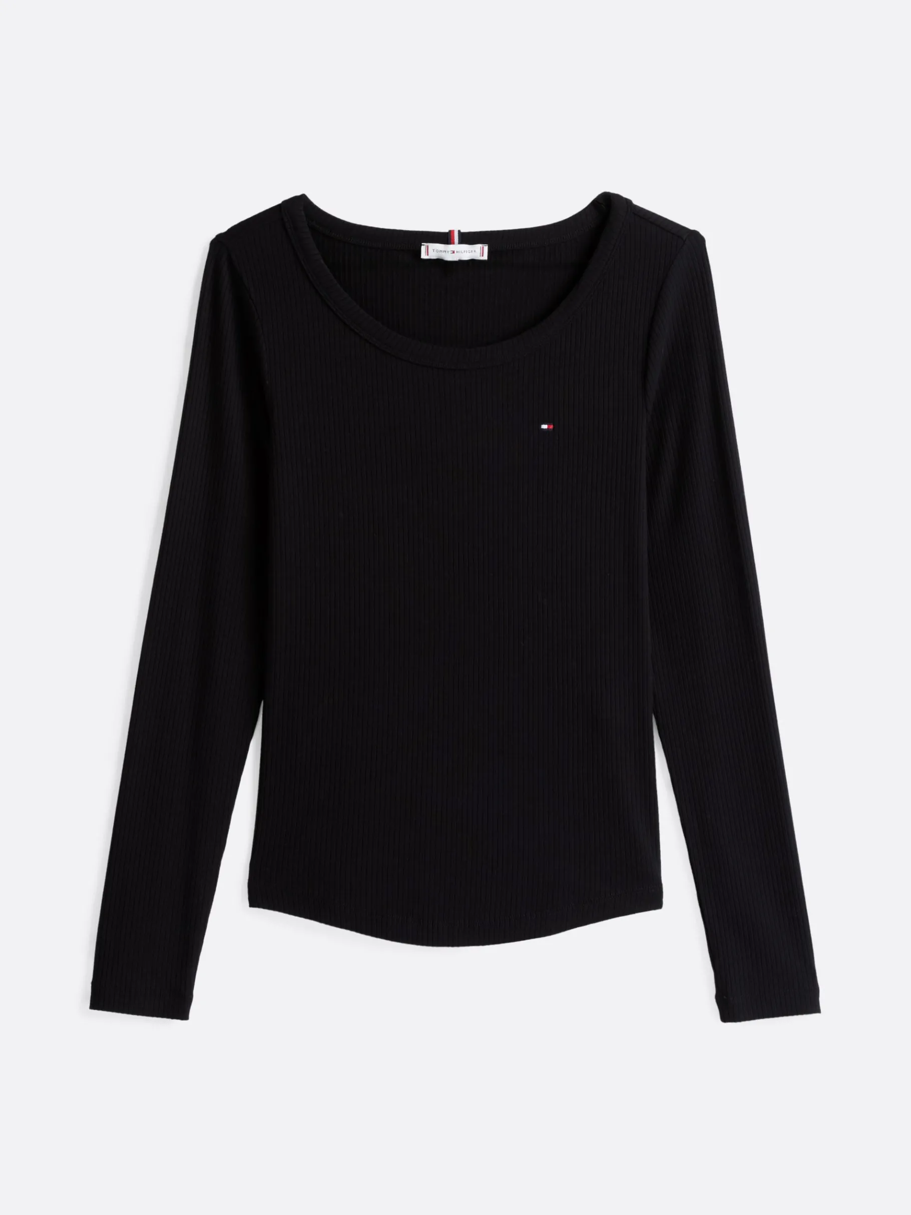 Tommy Hilfiger Geripptes Slim Fit Langarmshirt BLACK Cheap