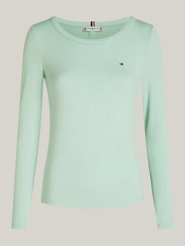 Tommy Hilfiger Geripptes Slim Fit Langarmshirt MINTY ESSENCE Discount