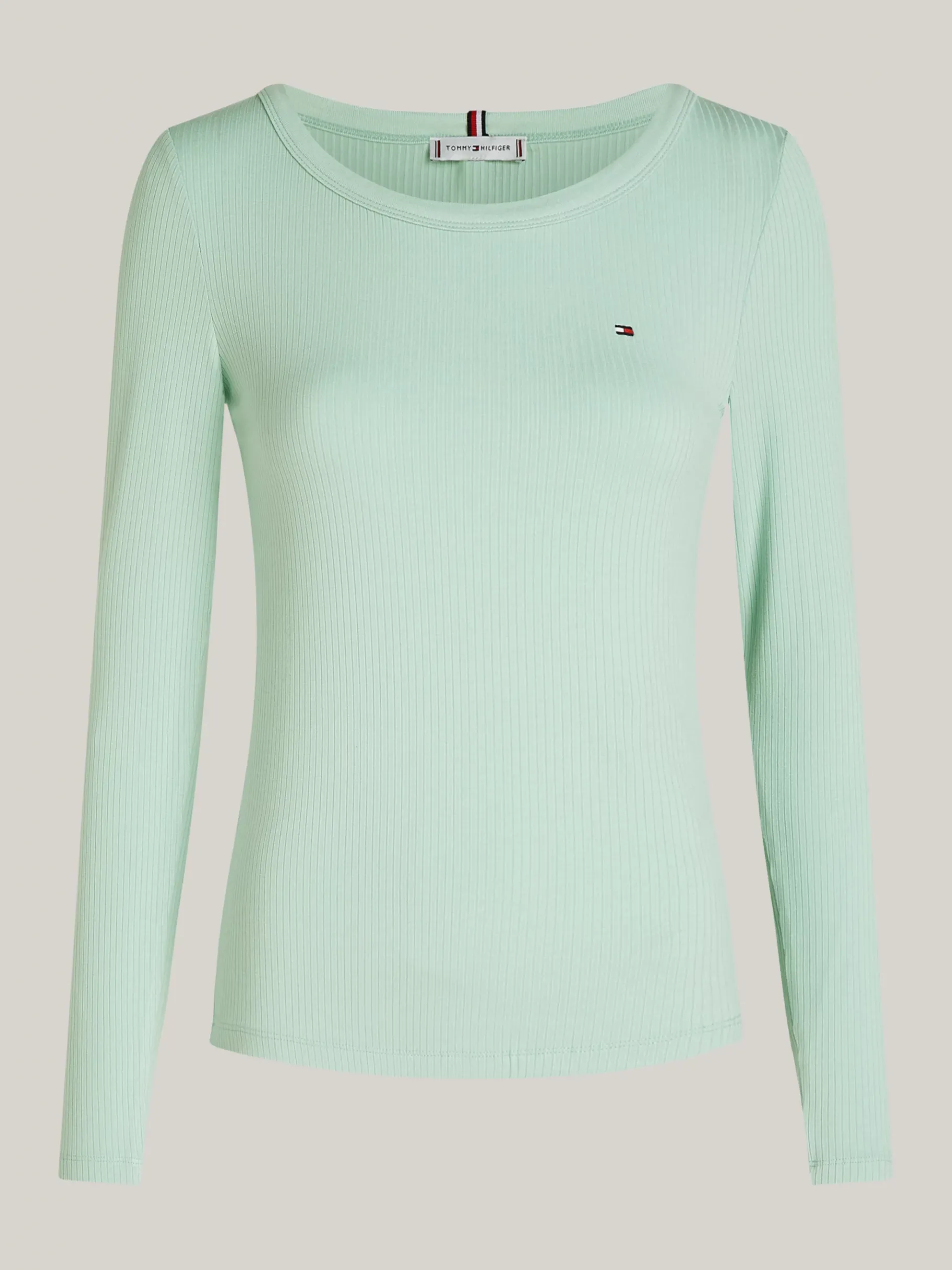 Tommy Hilfiger Geripptes Slim Fit Langarmshirt MINTY ESSENCE Discount