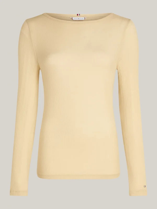 Tommy Hilfiger Geripptes Slim Fit Langarmshirt COUNTRY IVORY Outlet