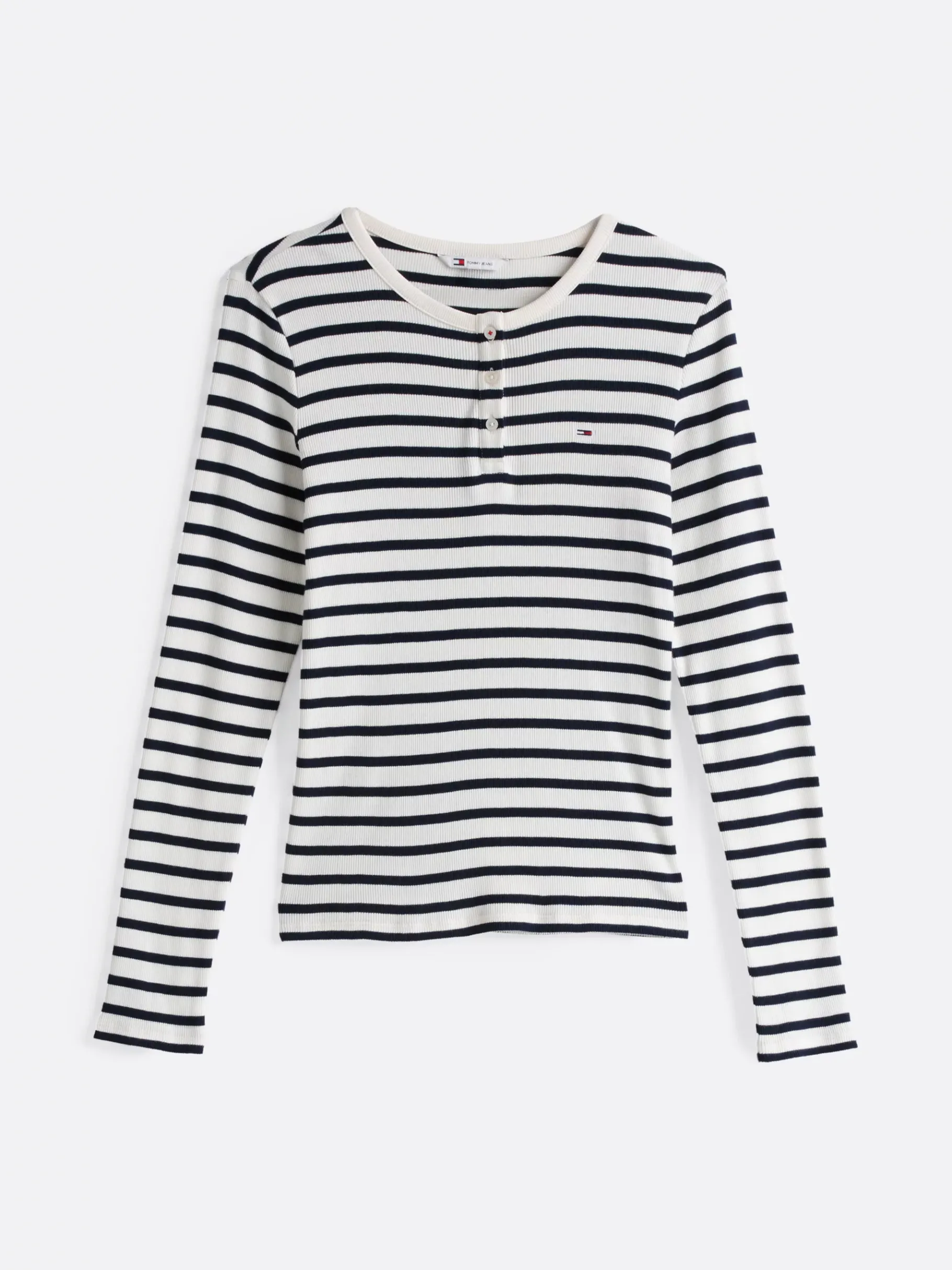 Tommy Hilfiger Geripptes Slim Fit Langarmshirt NAVY/WHITE STRIPE Clearance