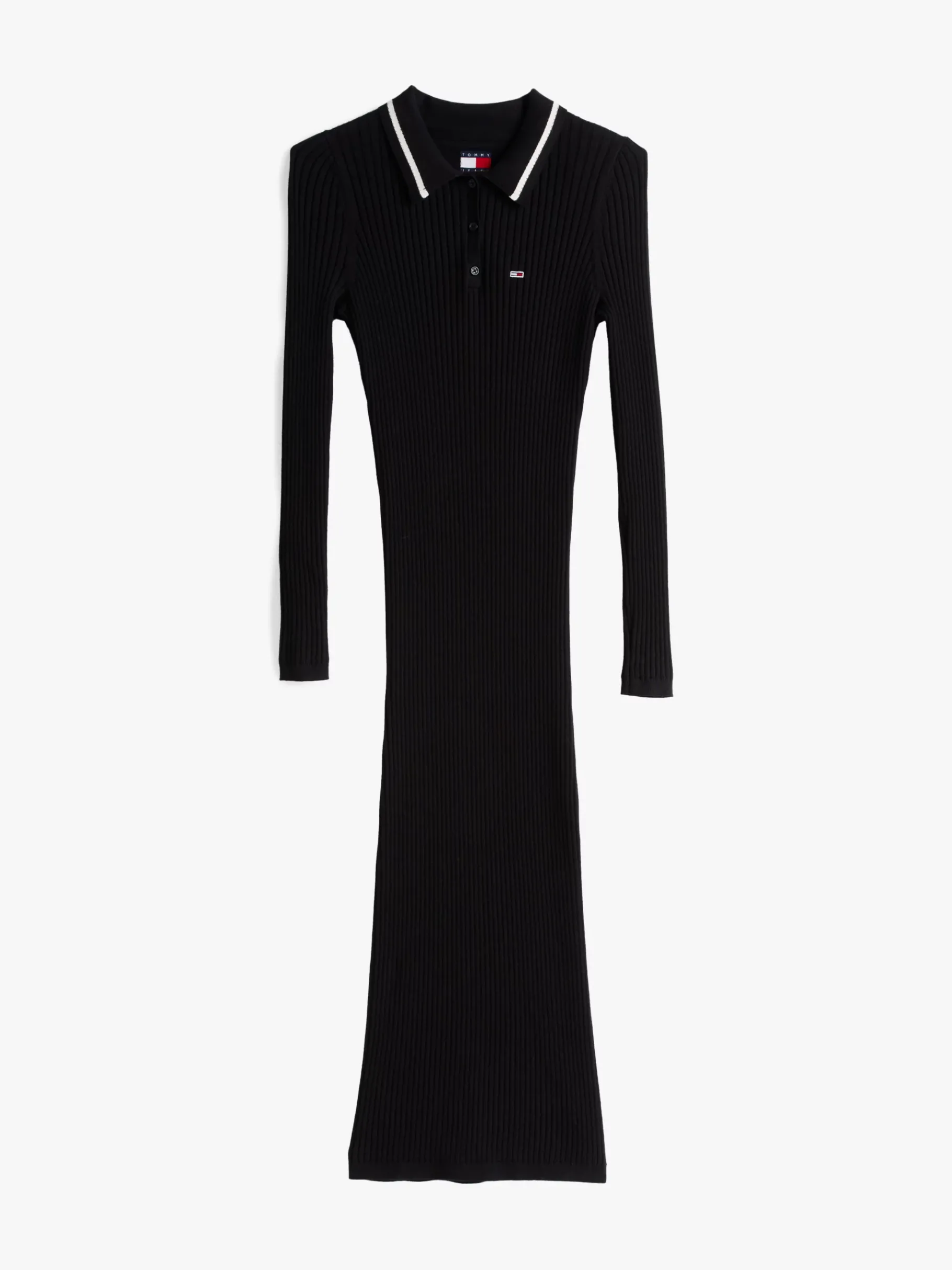 Tommy Hilfiger Geripptes Slim Fit Midi-Polokleid BLACK Hot