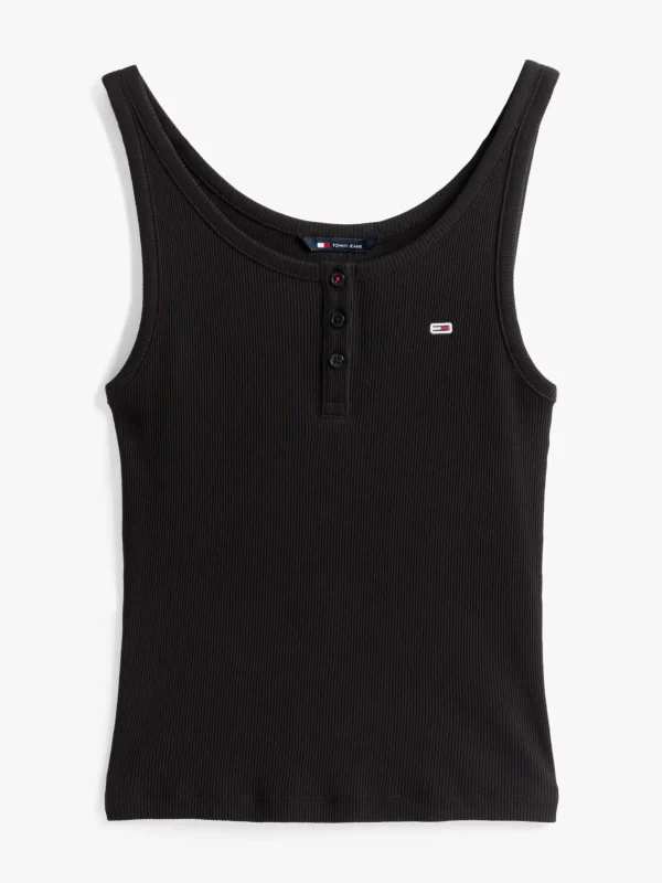 Tommy Hilfiger Geripptes Slim Fit Tanktop BLACK Best Sale