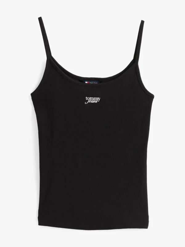 Tommy Hilfiger Geripptes Slim Fit Top mit Spaghettiträgern BLACK Best Sale