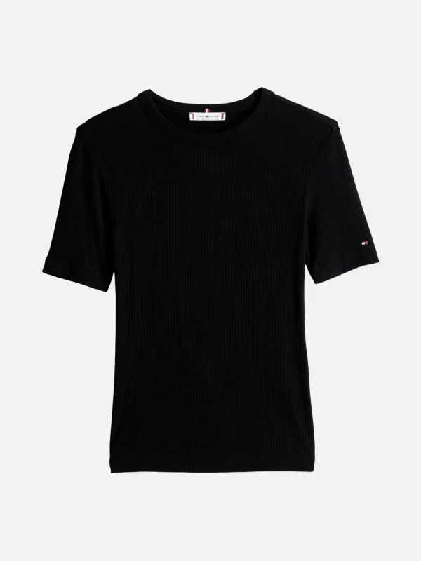 Tommy Hilfiger Geripptes Slim Fit T-Shirt BLACK Flash Sale