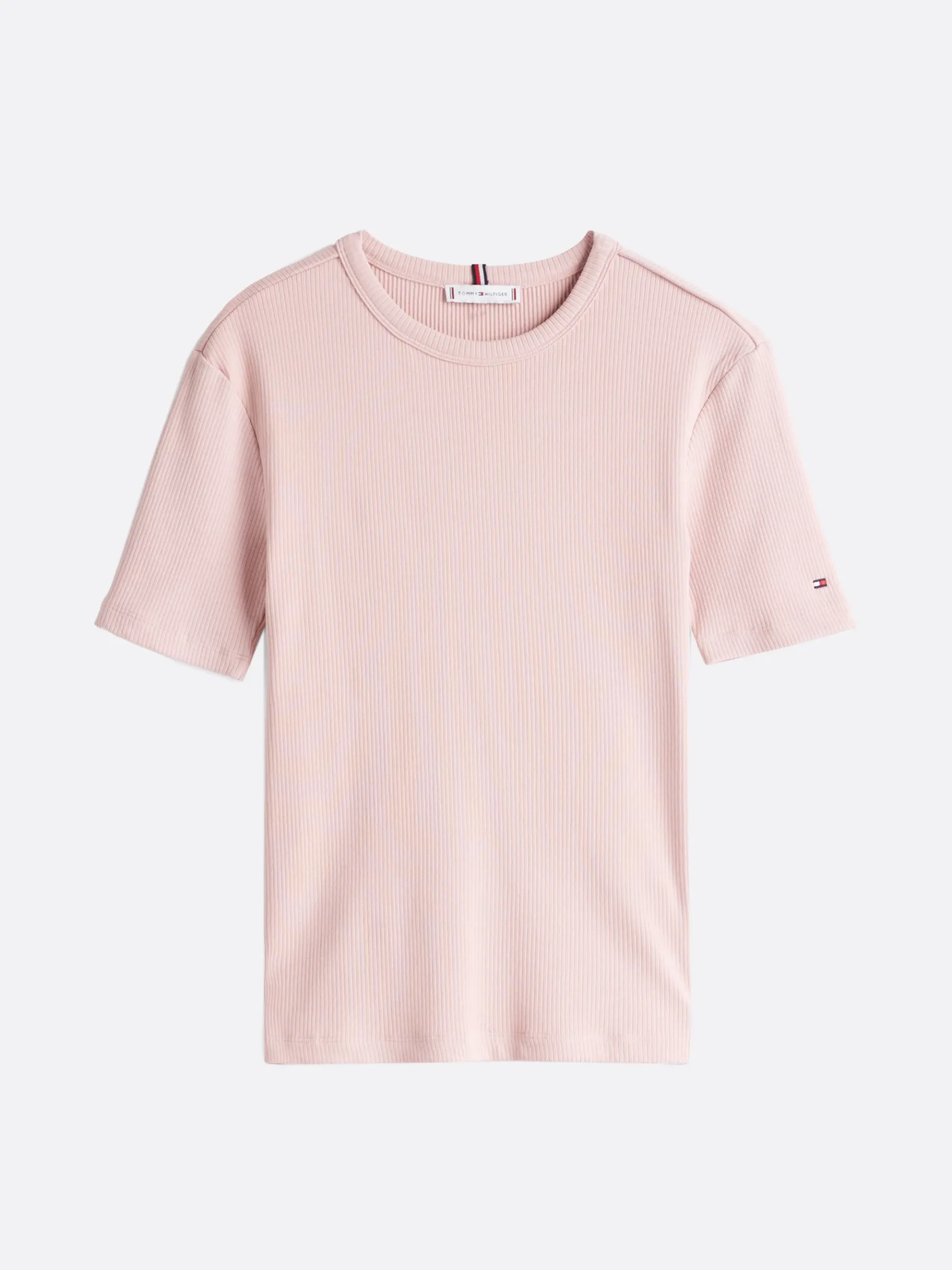 Tommy Hilfiger Geripptes Slim Fit T-Shirt FOGGY PINK Cheap