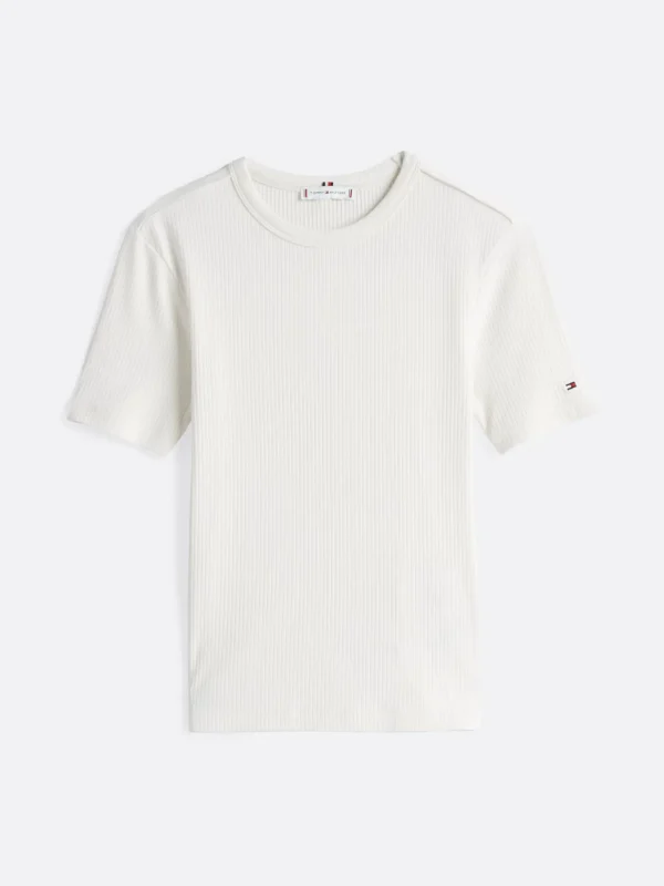 Tommy Hilfiger Geripptes Slim Fit T-Shirt CALICO Cheap