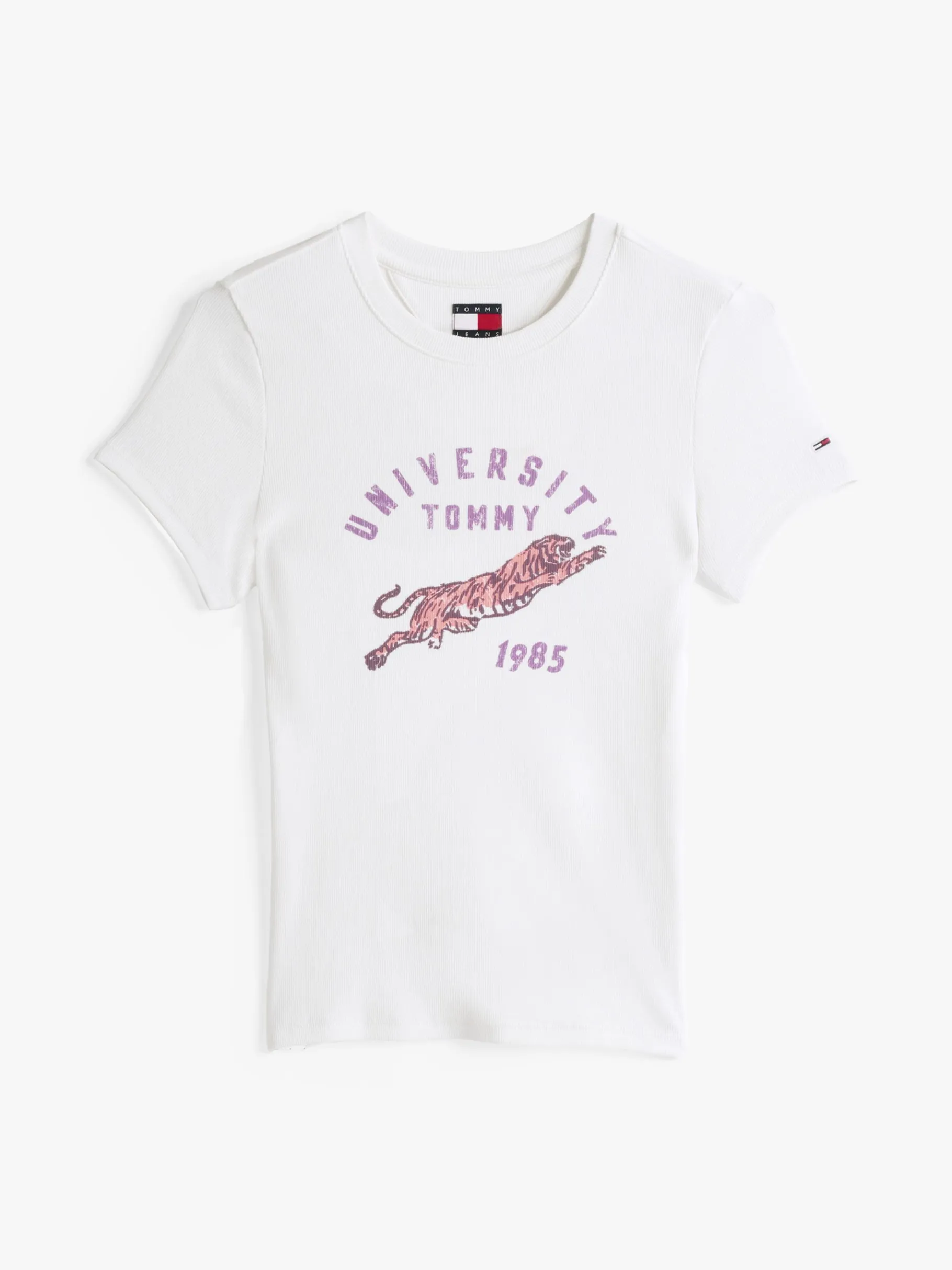 Tommy Hilfiger Geripptes Slim Fit T-Shirt mit Logo ECRU Clearance