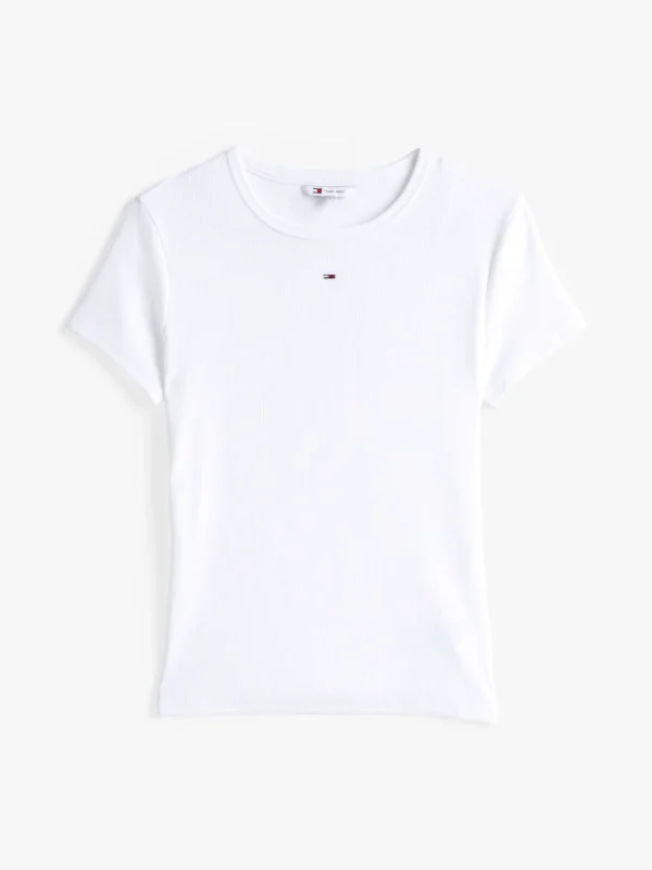 Tommy Hilfiger Geripptes Slim Fit T-Shirt WHITE Best