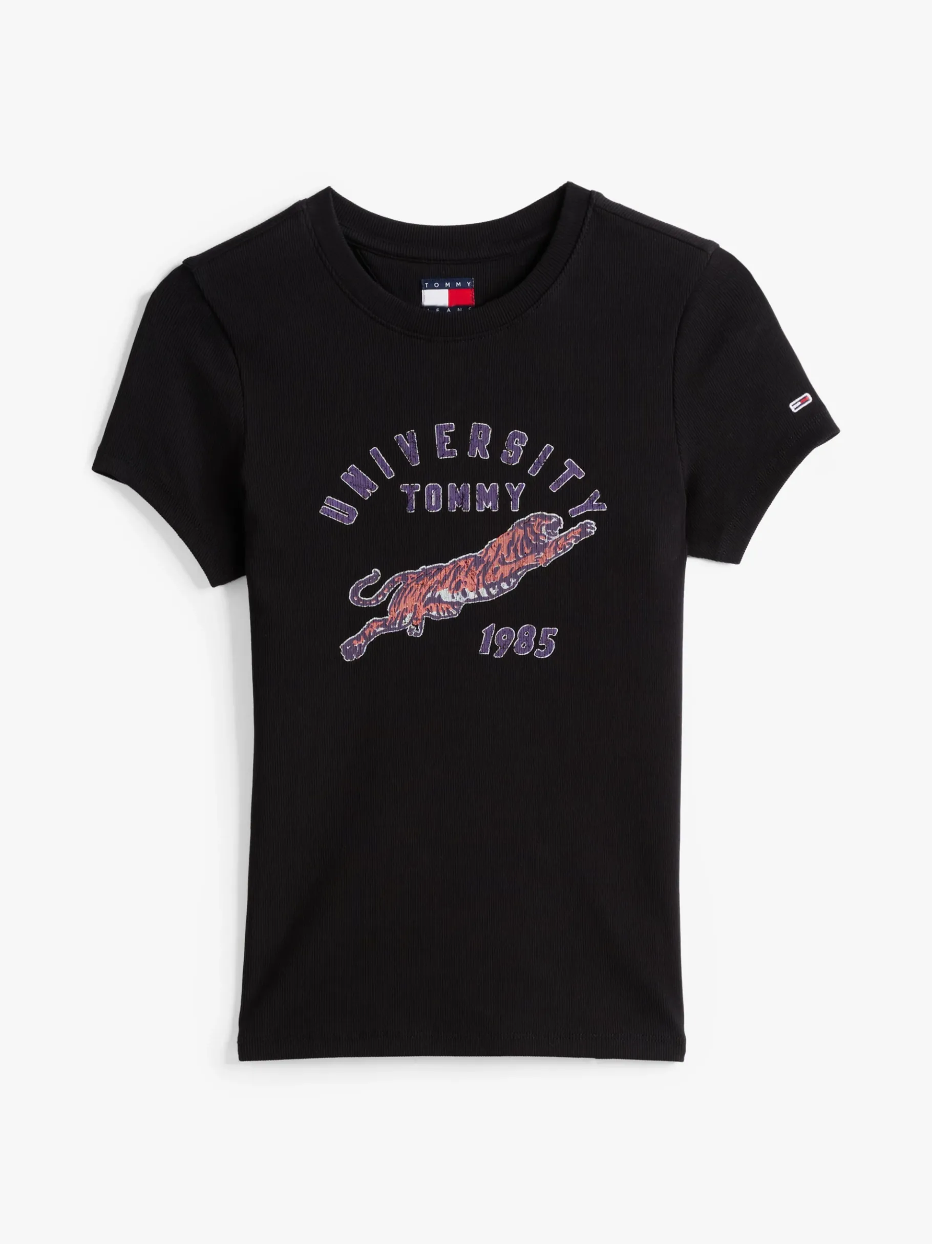 Tommy Hilfiger Geripptes Slim Fit T-Shirt mit Logo BLACK Hot