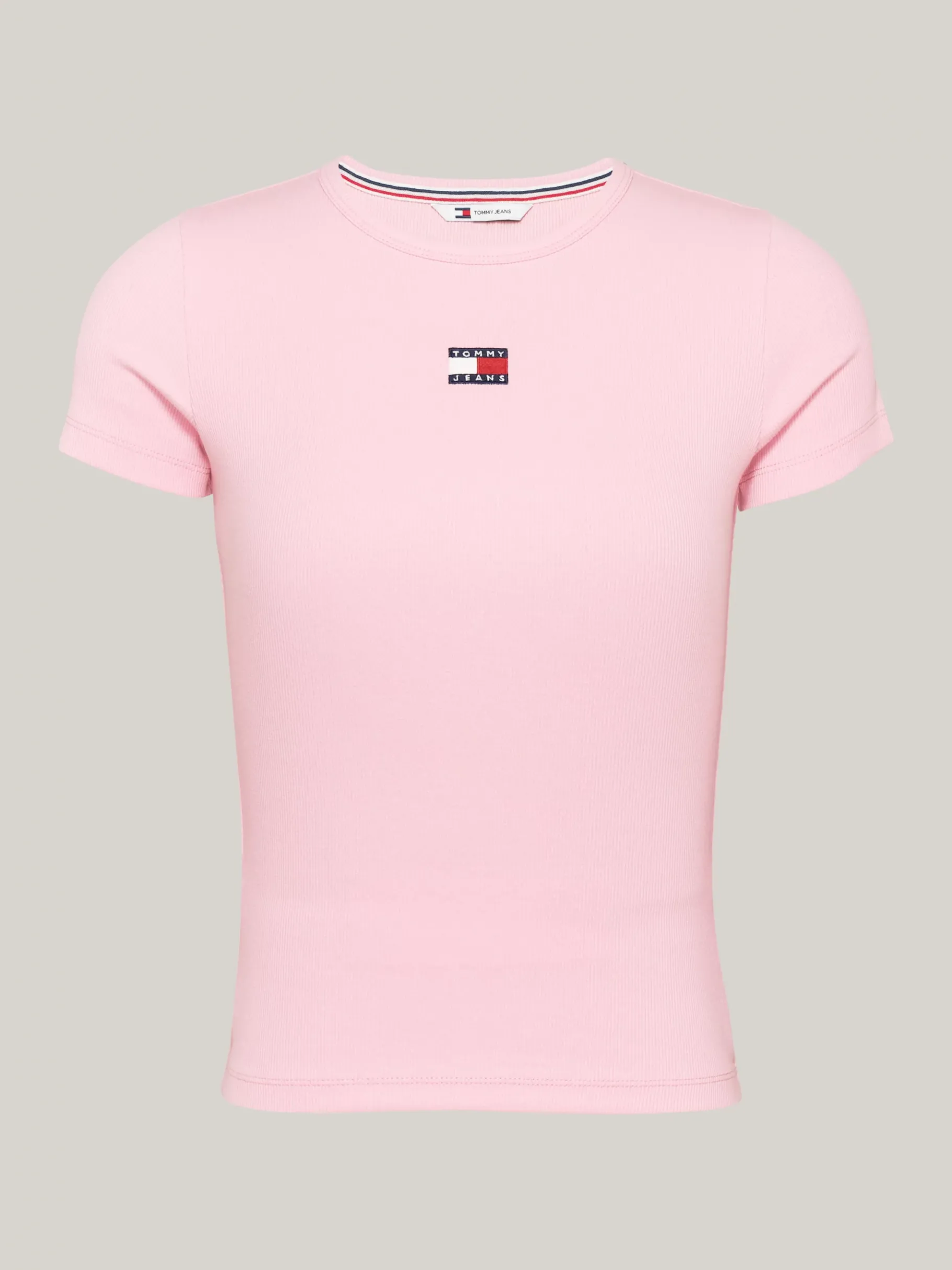 Tommy Hilfiger Geripptes Slim Fit T-Shirt mit Badge BALLET PINK Store
