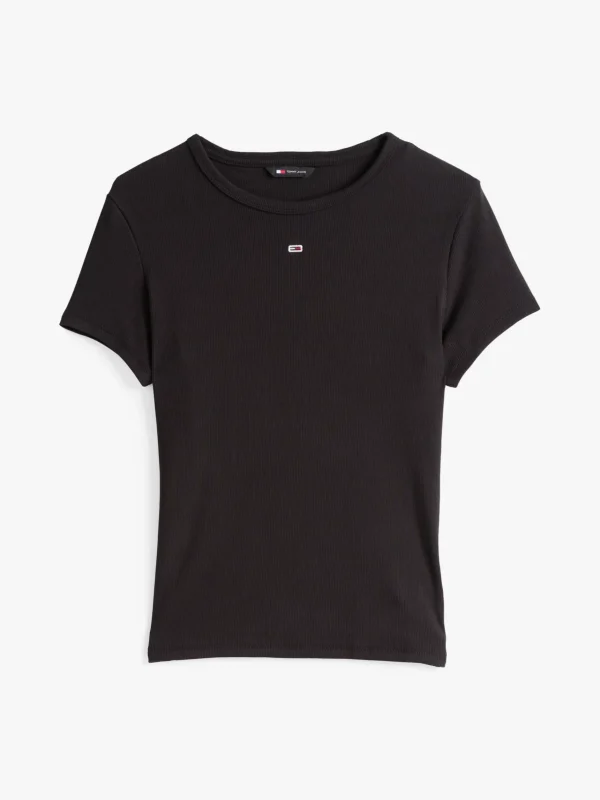 Tommy Hilfiger Geripptes Slim Fit T-Shirt BLACK Cheap