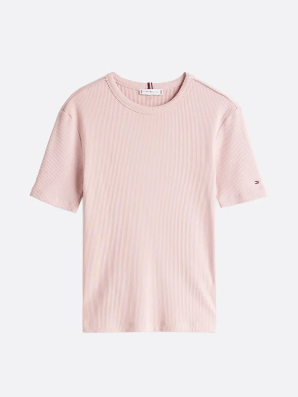 Tommy Hilfiger Geripptes Slim Fit T-Shirt FOGGY PINK Cheap