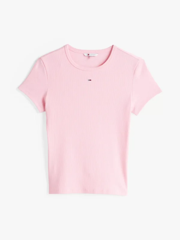 Tommy Hilfiger Geripptes Slim Fit T-Shirt PINK SUGAR Cheap