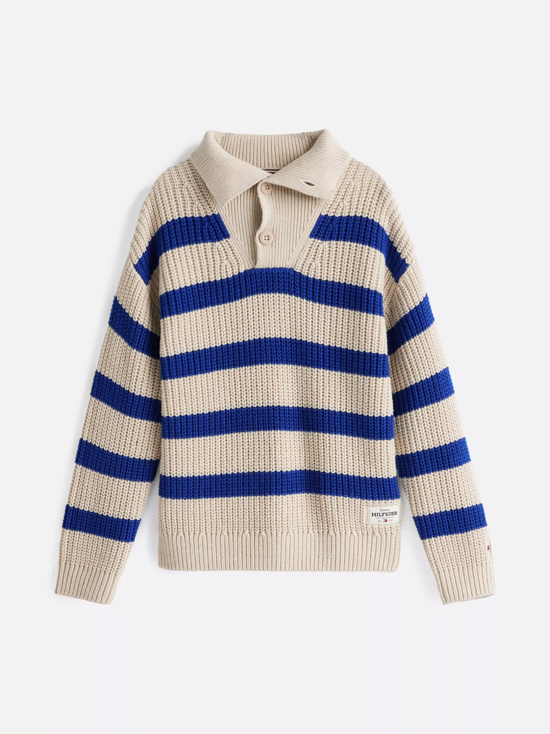Tommy Hilfiger Gestreifter Pullover mit breitem Kragen WEDGE BLUE STRIPE CLASSIC BEIGE Clearance