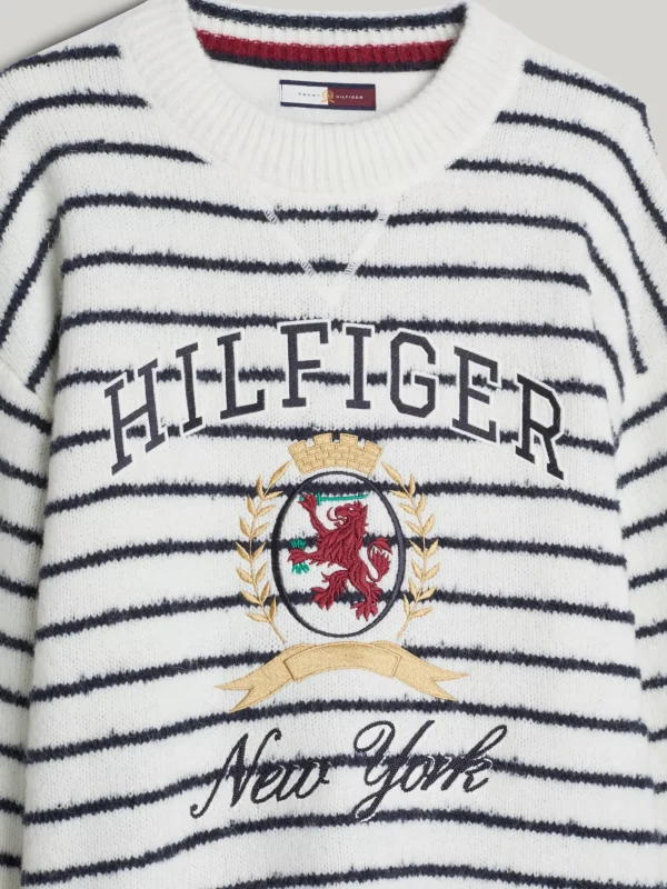 Tommy Hilfiger Gestreifter Relaxed Fit Pullover mit Wappen BLUE STRIPE Cheap